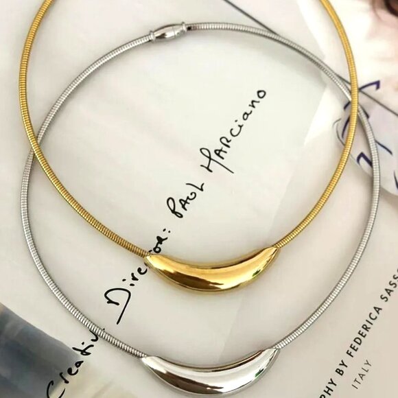 18K YELLOW GOLD OR WHITE GOLD DIPPED SLIDE CHOKER NECKLACE - Picture 1 of 2